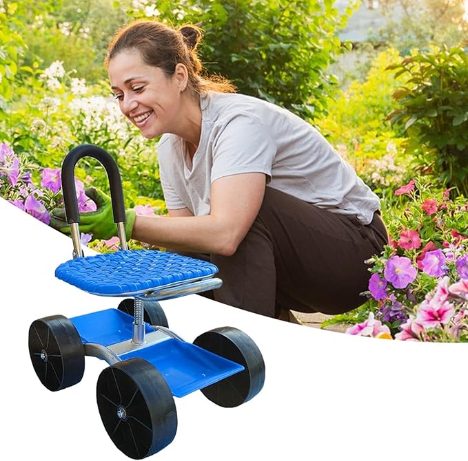 Garden Cart - 360 Degree Swivel Gardening Stool | Rolling Yard Work Chair with Storage Tray with Wheels and Seat for Outdoor Planting Weeding Farming Lawn Maintenance Garden Helper Tool