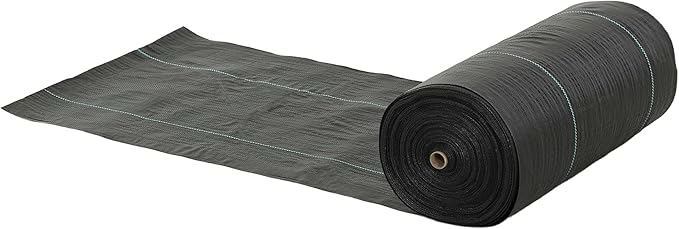 47.9inWx3600inD 140gsm Clean-Install Woven Weed Barrier – Black Pre-Marked Rows No-Slip Texture Edge-Stable Quick-Lay Design