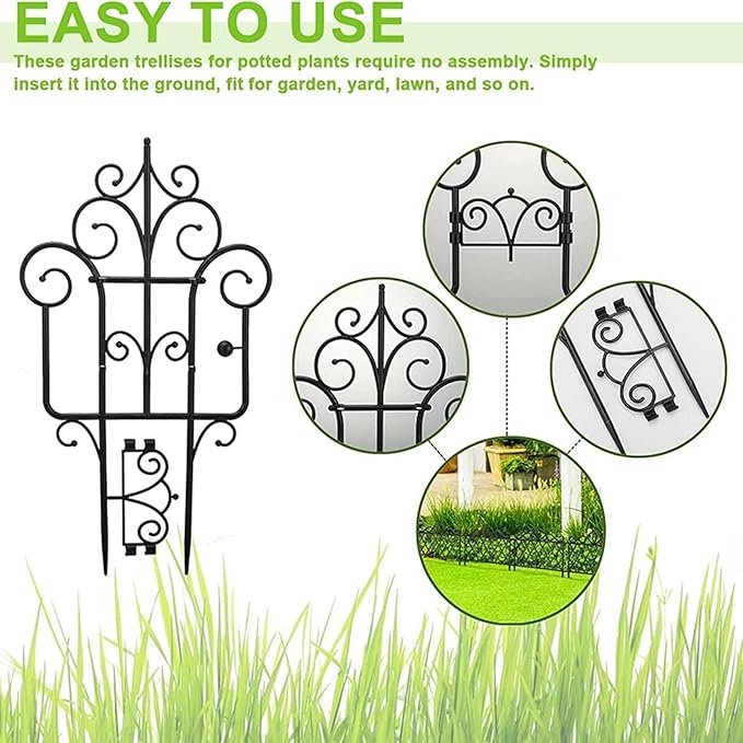 5 Pcs Plant Climbing Trellis Small Garden Plastic Fence for Potted Plants Outdoor Mini Garden Trellis for Climbing Plants Vine Ivy Flower Plant Suppor(Black)