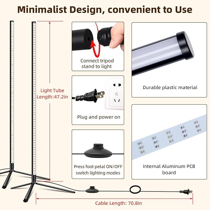 2PCS T8 LED Standing Grow Light for Indoor Plants with Timer 42W Full Spectrum Plant Light with 243 LEDs 4FT Height Tripod Stand Wide Coverage Floor Grow Lamp