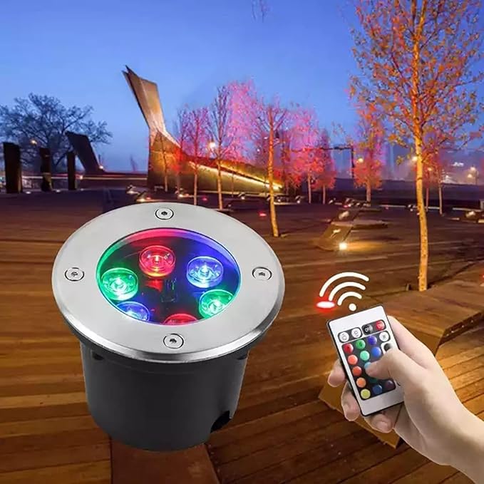 RGB Color Changing LED Floor Light with Remote Control Waterproof Adjustable Brightness Recessed Spotlights