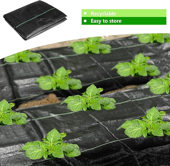 codree 26 x 6.5 Ft Garden Weed Barrier Landscape Fabric with Planting Holes- Heavy-Duty Garden Weed Control Barrier- Weed Block Gardening Mat with 10 Ground Nail for Outdoor Garden