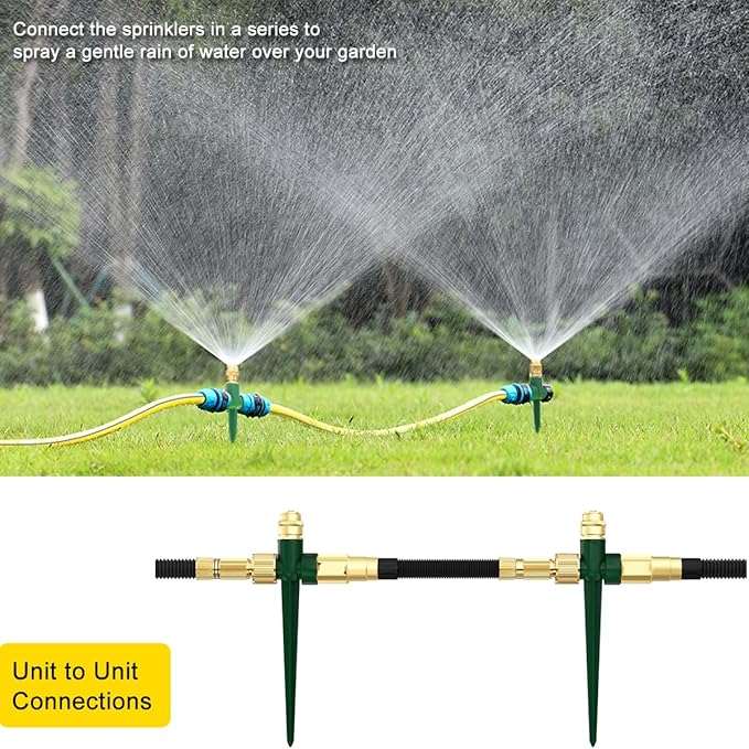 FANHAO 2 Pack Metal Lawn Sprinkler for Yard Automatic Garden Water Sprinkler on Spike Base Adjustable Irrigation System 360 Degree Large Area Coverage for Lawn Grass Patio Garden Irrigation