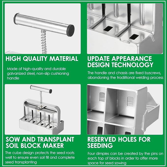 Soil Blocker 2 inch Manual Soil Block Maker Handheld Gardening Seedling Tool with Comfortable Handle for Gardens Farms Seedings Cuttings Greenhouses Gardens (Type 3)