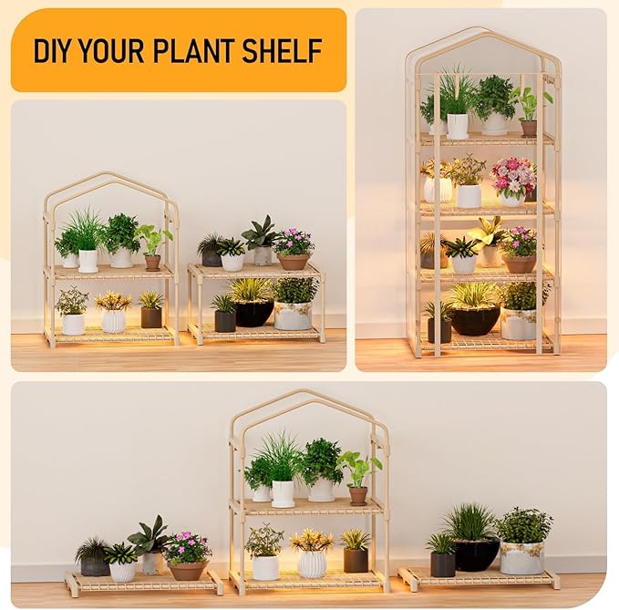SPECILITE Indoor Greenhouse with Grow Lights - Adjustable 4 Tiers 27.6L×19.3W×61.4H Mini Greenhouse with Zip PVC Cover and 45W Plant Light Portable Green House with Timer for Winter &ampIndoor Pl