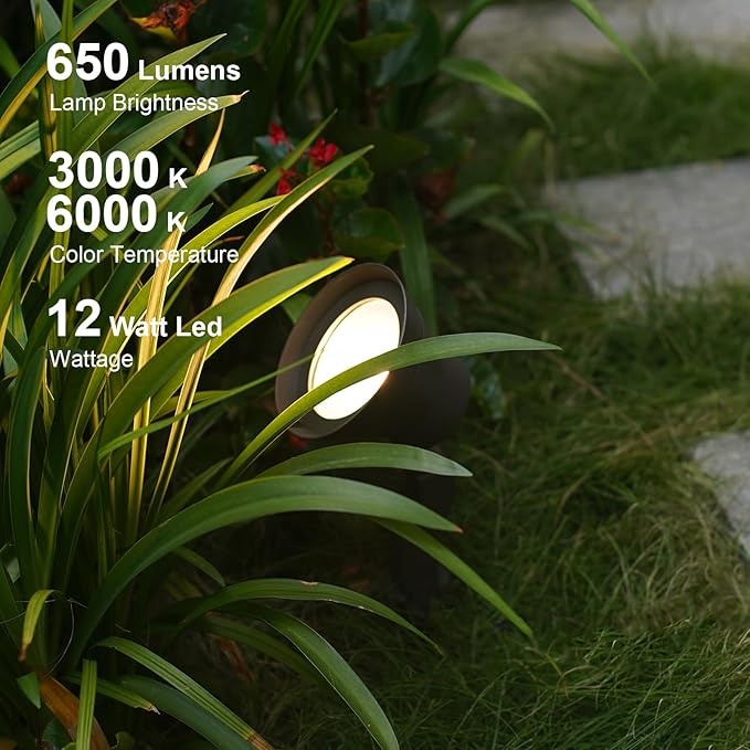 GOODSMANN RGBW Low Voltage LED Landscape Spotlight 3000K/6000K White Light 12W 12V-15V Outdoor Lights 9 Lighting Modes Color Changing Aluminum Housing Spot Lights for Garden Yard