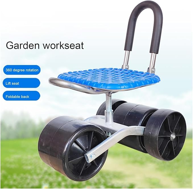 Adjustable 360° Rotating Work seat Ergonomic Garden Rolling Stool with WheelsWorkseat for Planting Picking