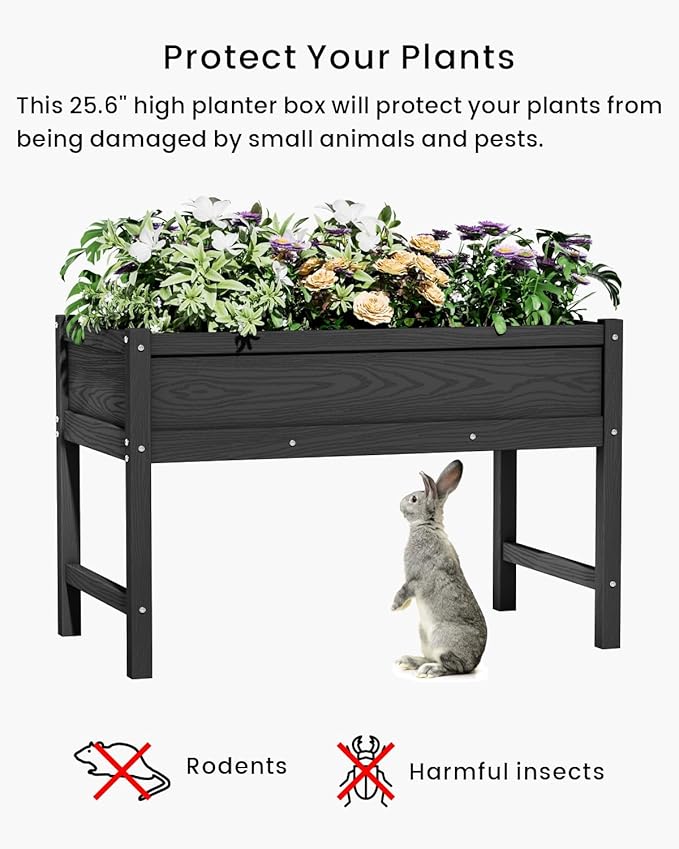 HDPE Raised Garden Bed with Legs Outdoor All-Weather Elevated Planter Box Raised Beds for Seeds Herb Flower Vegetable (Black)