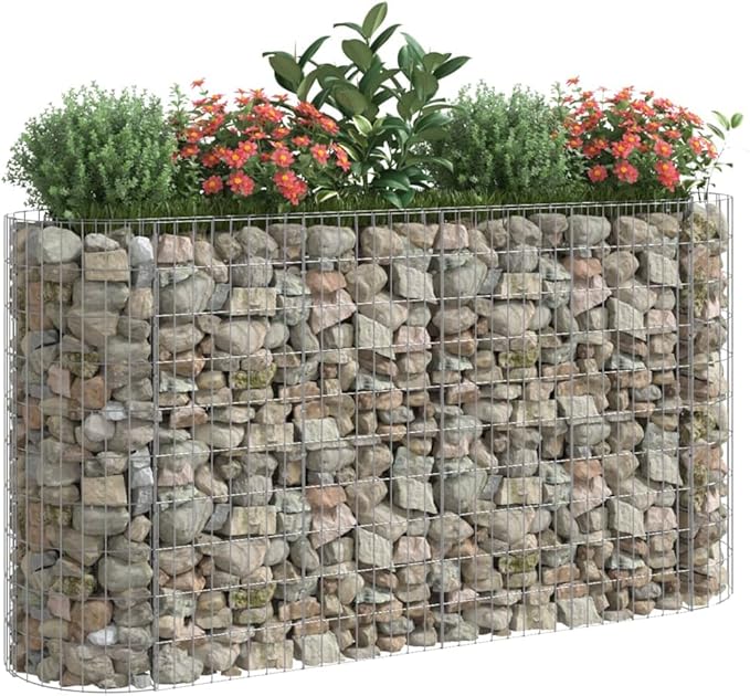 Gabion Raised Bed Galvanized Iron 74.8x19.7x39.4 Flower Garden Raised Planter Box Outdoor Elevated Garden Bed for Patio Garden and Landscaping
