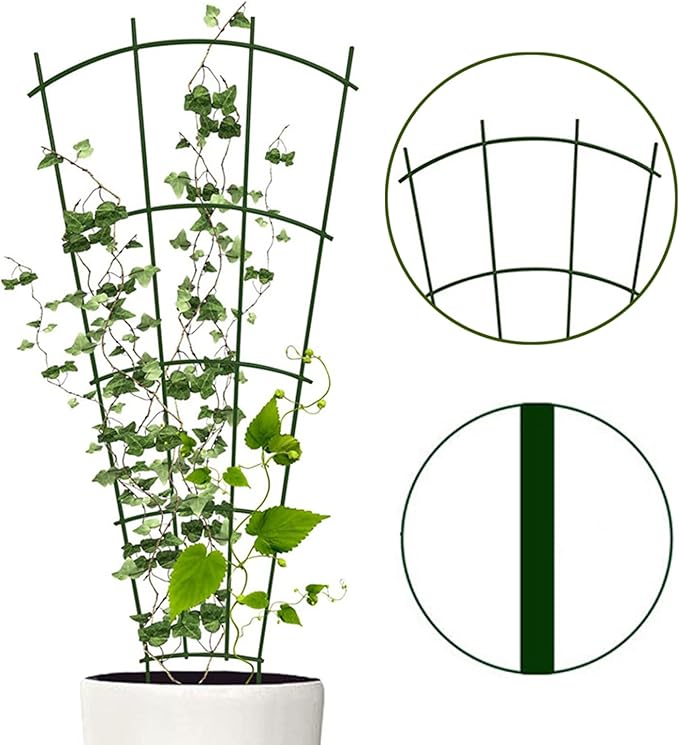 Trellis for Climbing Plants 4 Pack 40cm Plant Supports for Garden High Strong Metal Fan Trellis for Climbing Plants in Pots Indoor Black (Wave Shape)|Plant Cages Supports