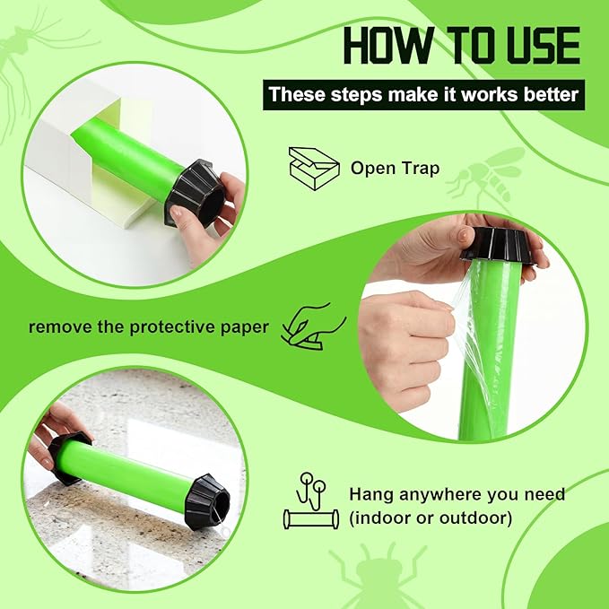 12 Pcs Fly Traps for Indoor Outdoor Hanging Fruit Fly Stick Trap Sticky Mosquito for Home Insect 10 x 2.5 Inches (ClassicGreen and Black)