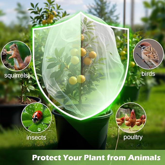 12-Inch Reusable Nursery Pots with Durable Bird Netting Covers for Outdoor/Indoor Plants 5-Gallon Garden Pots &amp Bird Netting for Garden Protection Bundle Gardening Gifts for Women (5-Pack)