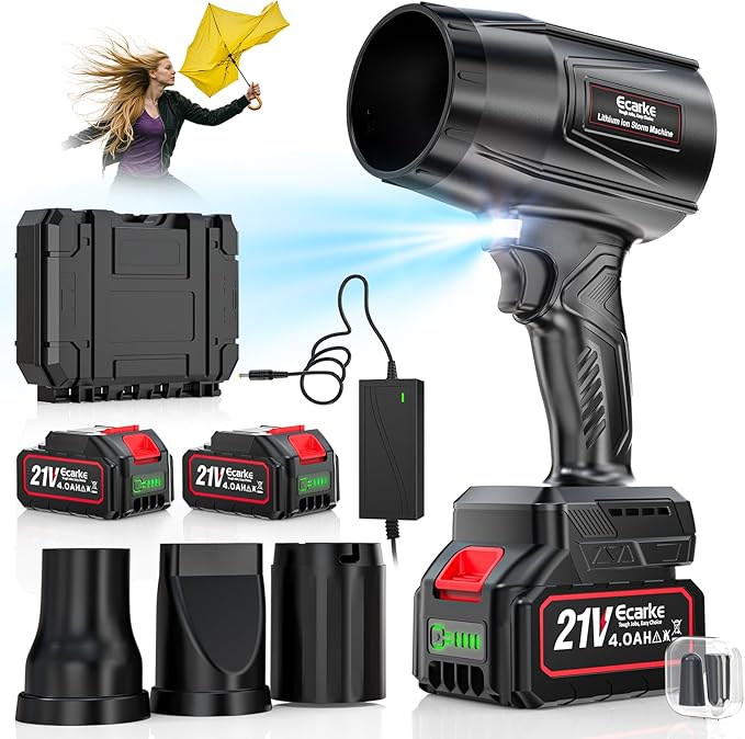 Leaf Blower Cordless Ecarke Portable Dust Cleaner 800000RPM Handheld Brushless Turbo Jet Blower for Lawn Care Patio Cleaning Leaves with 2X 4.0Ah Battery Charger Storage Case Included
