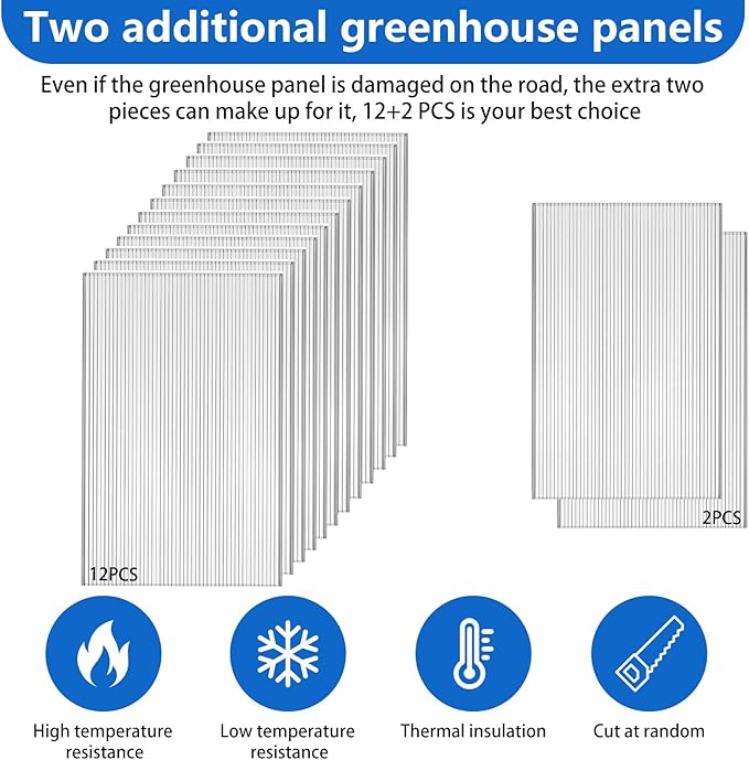 DGSL 14 Pcs Polycarbonate Greenhouse Panels 4' x 2' x 0.24'' Twin-Wall Panels Polycarbonate Sheet for All Weather Outdoor Garden and Greenhouse Covering