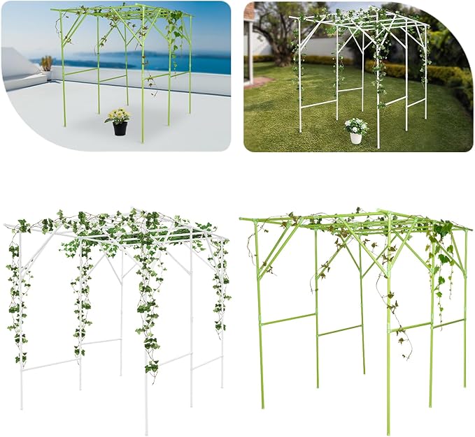 Grape Vine Trellis 6.56x4.92x6.56ft Heavy Duty Garden Trellis for Climbing Plants Large Steel Plant Support with ABS Base for Tomatoes Cucumbers Outdoor (Green+White)