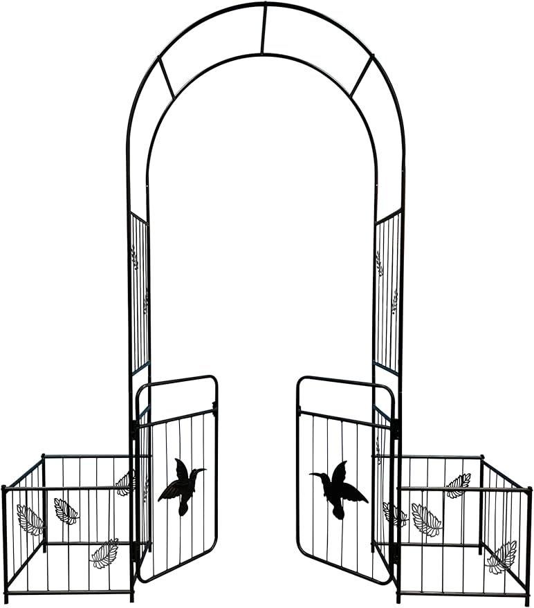Metal Garden Arch with Doors GTrClimbing Plants Support Arch Outdoor Arch Wedding Arch Party Events Archway Black
