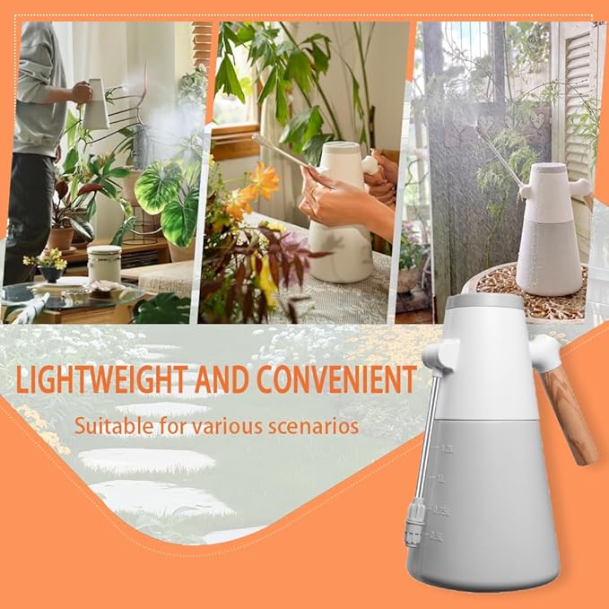 Electric Plant Mister with 180° Adjustable Long Nozzle 2 Spray Modes Battery Operated Garden Sprayer for Indoor Outdoor Plants – Minimalist White Design with Wood Grain Handle