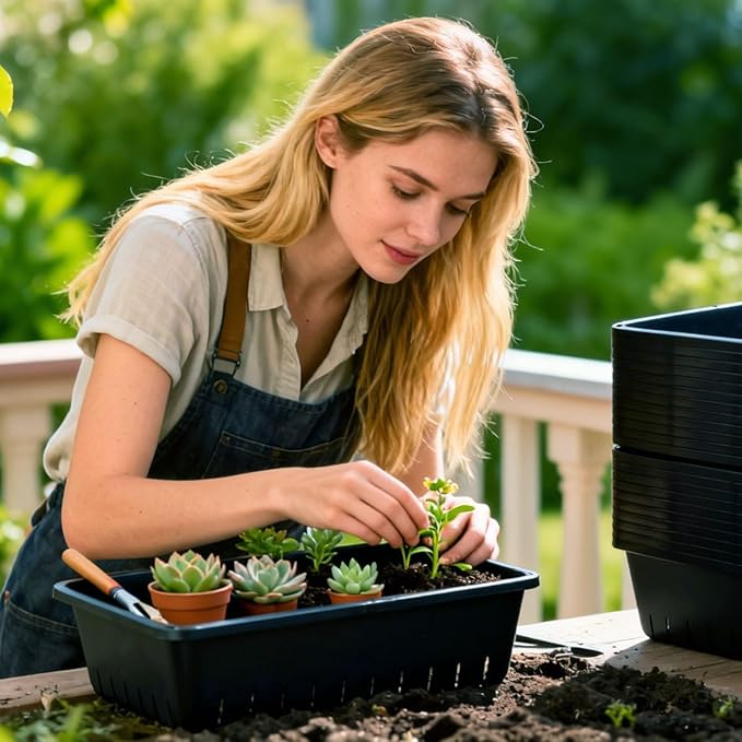 25 Pack Seed Starter Trays 10 x 7 inches Microgreens Growing Trays with Mesh Bottom for Germination Hydroponic &amp Sprouting Plant Trays for Garden Wheatgrass