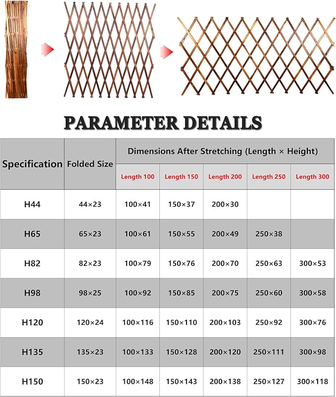 LTSRLL Expanding Wooden Trellis 44cm X 23cm ~ 300cm X 120cm Riveted Garden Trellis Fence Panels Vegetable Fruit Vines Support Structure for Terrace Yard Wall Decoration(H44)