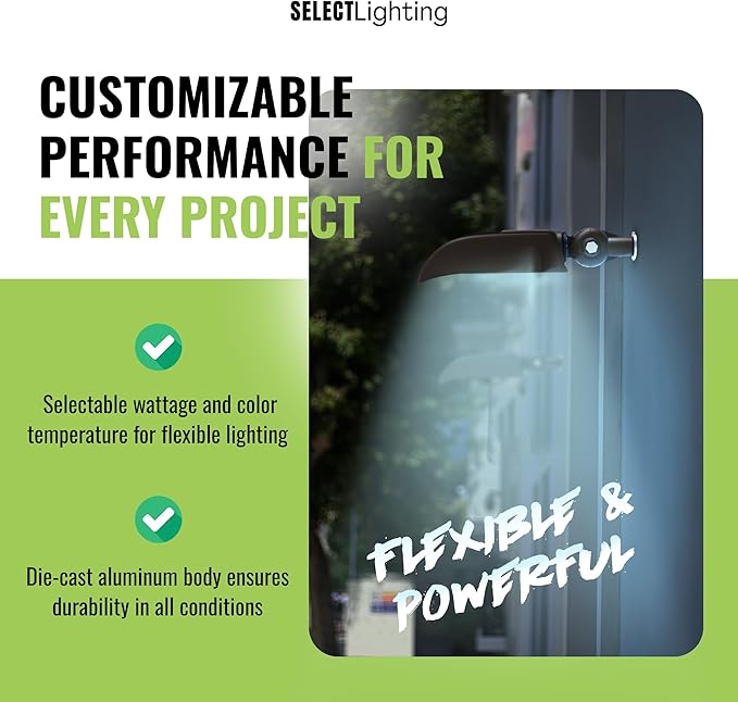 Select LED Flood Light with Photocell 40/50/60W Wattage Selectable 8000 Lumen 3000K/4000K/5000K CCT IP65 Waterproof UL Certified Outdoor Security Light for Yard Driveway (Knuckle Mount)