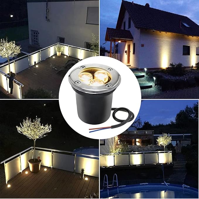 LED Spotlight LED Buried Lights3W Outdoor Recessed Round Landscape Lamp 12V/24V Ground Lights for DrivewayStepGardenPathwayPatio3 PackCool White Light12VYellow Light-12V