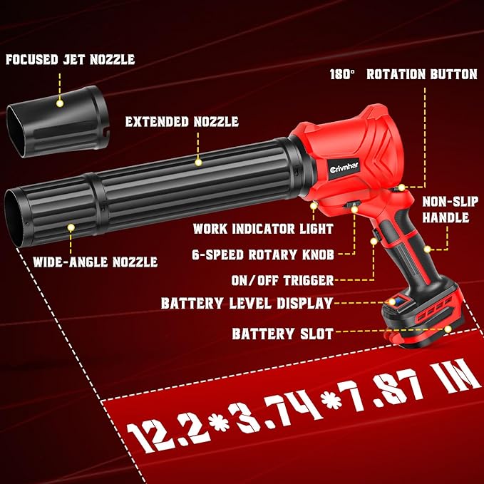 Cordless Leaf Blower for Milwaukee 18V Batteries(No Battery) Handheld Mini Turbo Blowers with 180°Rotatable Head 6-Speed Power Display Battery Powered Blower for Leaves/Dust/Garage/Lawn