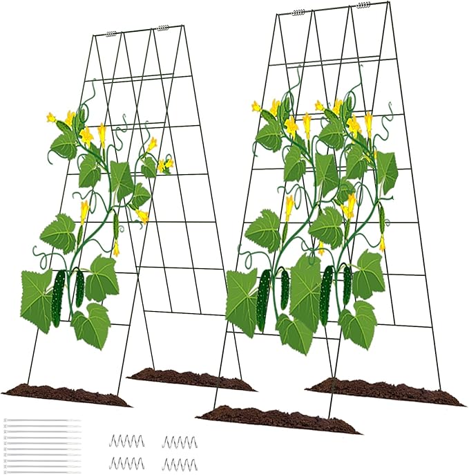 DOEWORKS Cucumber Trellis 56 High Foldable A Frame Garden Trellis 2 Pack Plant Support for Climbing Cucumber Beans Tomatoes Flowers Green