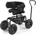Rolling Garden Cart with Cushioned Backrest &amp 360 Degree Swivel Seat &amp Steering Handle &amp Tool TrayOutdoor Gardening Stool for Planting Gardening Black