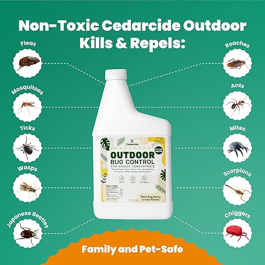 Cedarcide Outdoor Bug Control | Kills &amp Repels Mosquitoes Ticks Fleas Mites &amp More with Natural Essential Oils | Family &amp Pet-Safe | PCO Choice | Lemongrass Gallon with Sprayer