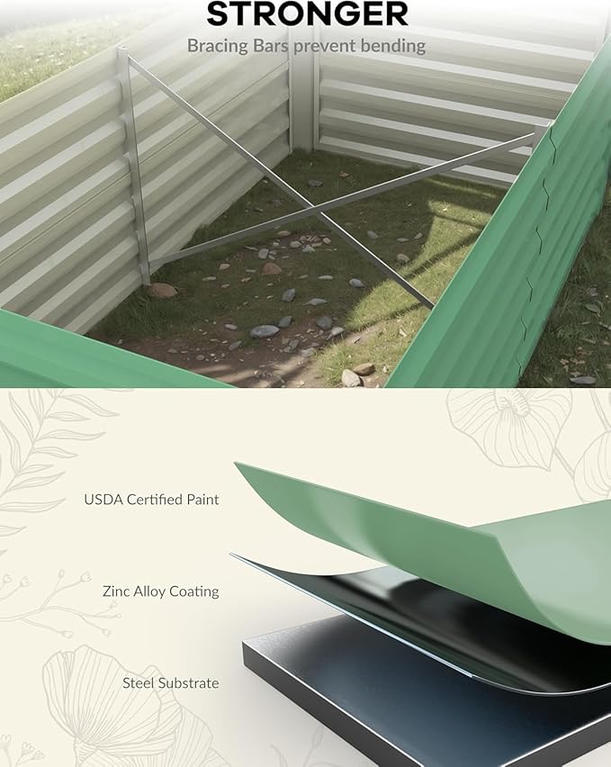 2pcs-8 * 4 * 2ft Outdoor Metal Raised Garden BedDeep Root Box Planter for Growing Vegetables and Herbs Flowers Herbs and Succulents w/ 350 Gallon Capacity-Green
