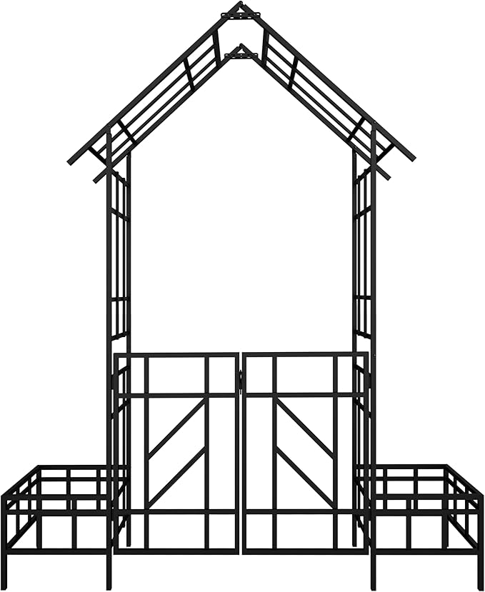 Metal Garden Arch Trellis for Climbing Plants Adjustable Width Outdoor Rose Arbor with Flat Top Ceremony Decoration Archway with Planter for Wedding Events Lawn Patio Decor