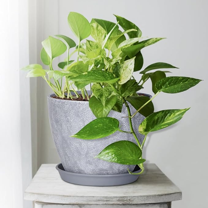 Set of 8 Plastic Planter 10/9/8/7.5/6.5/5.7/5/4inch Plastic Planter Flower Pot Indoor Decorative Large Plant Pot Plant Pots Indoor with Drainage and Saucer for All House Plants (Set of 8)