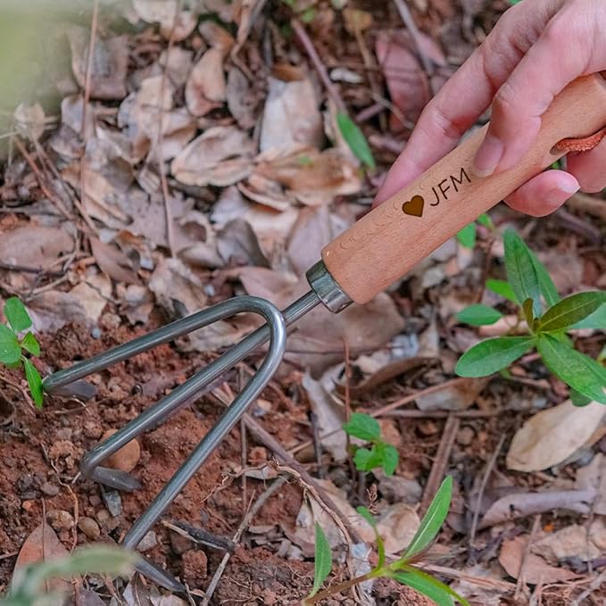 Personalised Garden Hand Tools Set Engraved Trowel Fork Rake Weeder Transplanter Mom Daddy Custom Gift Garden Lovers Gift Retirement Volunteer Gifts (Set of 5)