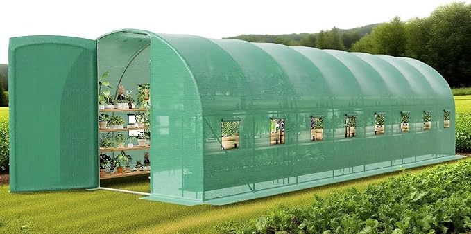 Green House 28x10x7.5 Ft Walk-in Tunnel Green House with Swing Door &amp Vent Windows Portable Garden House for Outdoor Winter Planting &amp Growing