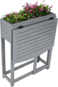 Sunnydaze Acacia Wood Raised Garden Bed with Shelf - Space-Saving Folding Tabletop with 40 lb Capacity - Gray