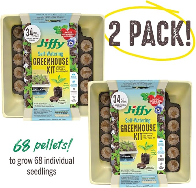Jiffy Seed Starter Tray Kit - Self-Watering High Germination Rate Seedling Tray - 2 Pack Peat/Plastic