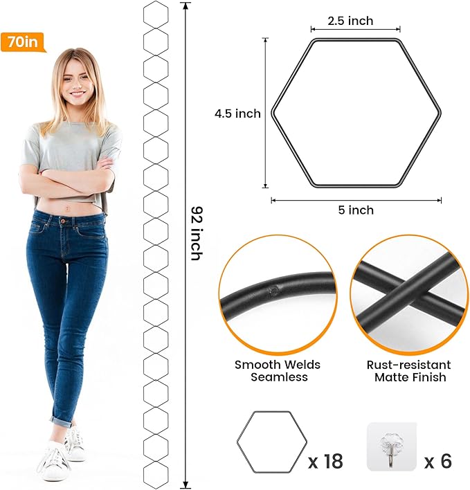 Trellis for Climbing Plants Indoor &amp Outdoor Pothos Plant Climber Support with Connect-Hooks18pcs DIY House Plant Accessories for Ivy Hoya Pothos FlowerGarden Plant Wall Trellis Gift - Hexagons