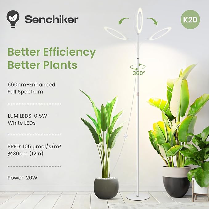 Large Plant Lights for Indoor Growing 24V 660nm-Enhanced Full Spectrum LUMILEDS LED Grow Light 8.1in Grow lamp with Timer &amp Dimming Adjustable Height 22-70in 20W K20-W
