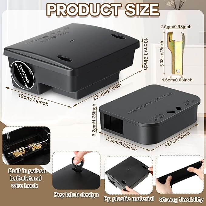 8 Pack Key Required Rat Station Box 2 Large &amp 6 Compact Outdoor Mouse Bait Stations Box Lockable Weather Resistant Bait Boxes for Indoor &amp Outdoor