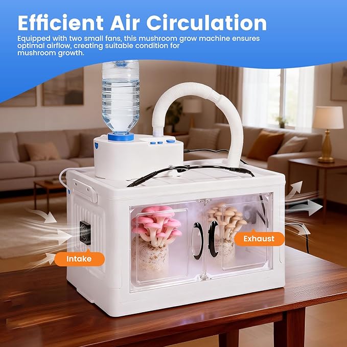 Indoor Mushroom Growing Kit Mushroom Cultivation Equipment Includes Humidity Control Air Circulation Fans and Mushroom Grow Box