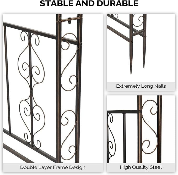 Outvita Garden Arch Arbor Heavy Duty Metal Arbour Archway Decorative Frame Stand Trellis for Wedding Ceremony Party Plant Climbing Rose Vines Lawn Courtyard Patio Bronze