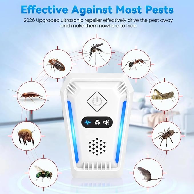 2026 Upgraded Ultrasonic Pest Repeller for Indoor Use Plug-in Device for Mice Rats Roaches Ants Spiders &amp Insects Home Ultrasonic Repellent with 3 Working Modes
