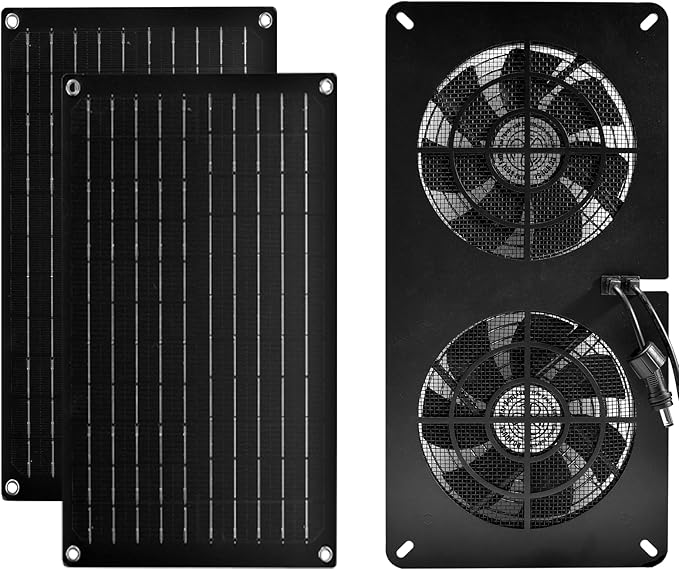 DC HOUSE 20W Solar Fan Powered Exhaust Fan for Chicken Coops Greenhouses Sheds Pet Houses and Windows - Waterproof and Plug Play Easy Connector Max Applicable Space 880ft3 (25 m3)