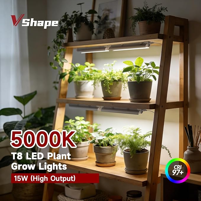 2 Pack LED Grow Light 1FT 5000K Full Spectrum 30W (2 x 15W) Linkable Growing Lamp Fixture T8 Grow Lights for Indoor Plants Seed Starting VegetablesWhite