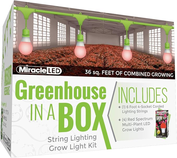 Miracle LED Greenhouse in a Box Grow Kit for Indoor Plants - Includes 4 Ultra Grow Red 150W Replacement Grow Light Bulbs &amp 1 4-Socket Corded Light Fixture