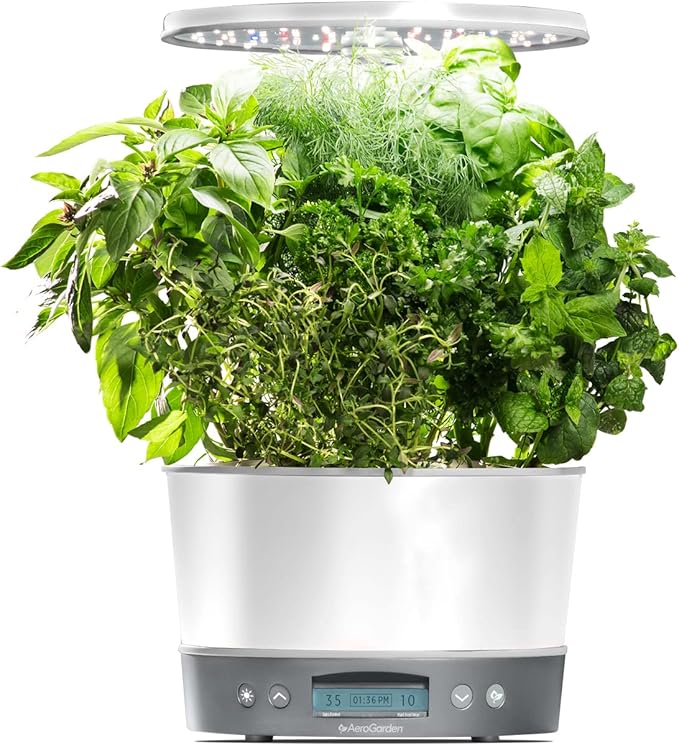 AeroGarden Harvest Elite 360 Indoor Garden Hydroponic System with LED Grow Light and Herb Kit Holds up to 6 Pods White