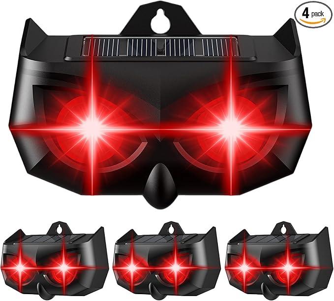 2025 Solar Nocturnal Animal Repeller4 Pack Racoon Repellent OutdoorWaterproof Deer Repellent DeviceWall-Mounted Red Flashing Light Skunk Fox Coyote Deterrent for Chicken Coop Garden Yard