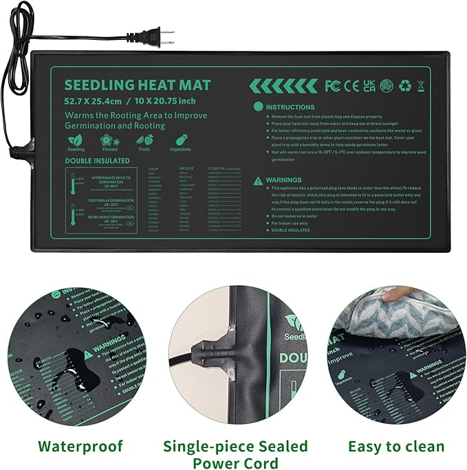 Seedling Heat Mat for Seed Starting10 x 20.75 Waterproof Heating Pad for Indoor Plants Germination Gardening Hydroponic Greenhouse