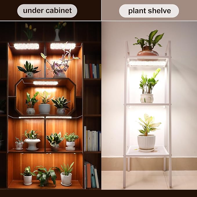 4Pack Flat Panel Grow Lights for Indoor Plants Seed Starting Vegetables with 4/8/12 Hr Timer 40W Full Spectrum LED Plant Growing Lamps for Cabinet/Shelves/Greenhouse Plug-and-Play Connect Freely