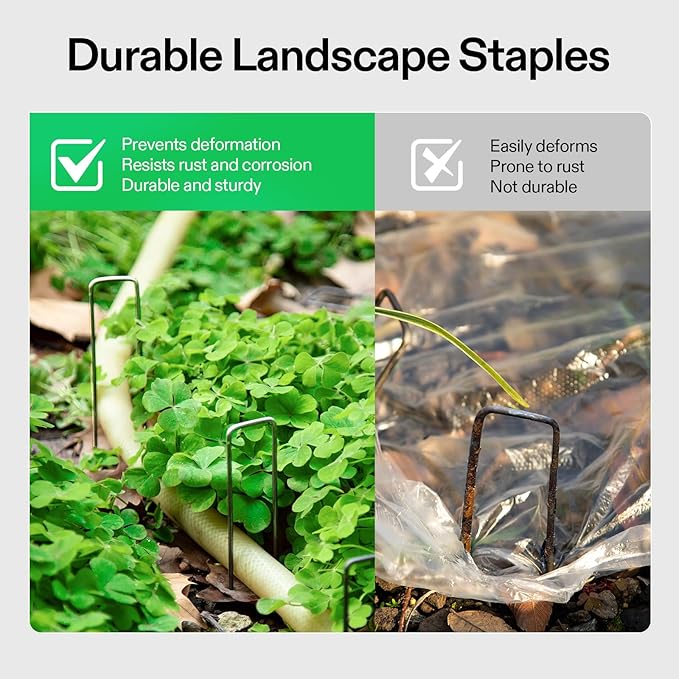 VIVOSUN Premium Weed Barrier Landscape Fabric Heavy Duty and 6 Inch 25-Pack Landscape Staples Galvanized Steel Garden Stakes 11 Gauge U-Shaped Pins for Weed Barrier Fabric Soaker Hose Holding Fenc